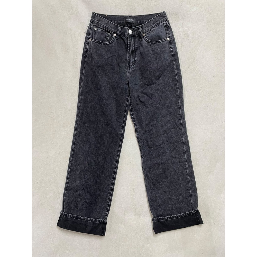 White Fox Boutique Women Charcoal Gray Straight Leg Denim Jeans Size S High Rise